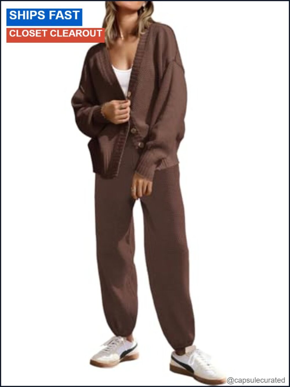 Knit Cardigan & Baggy Pants Lounge Set Oversized Sweater Tracksuit